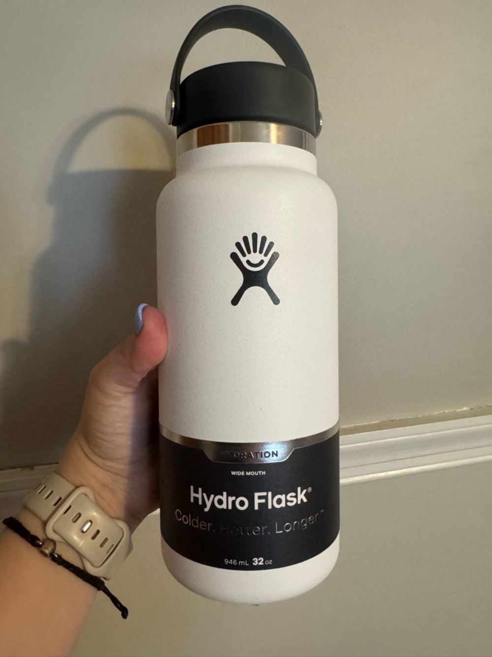 Hydro Flask White Bottle with Black Cap